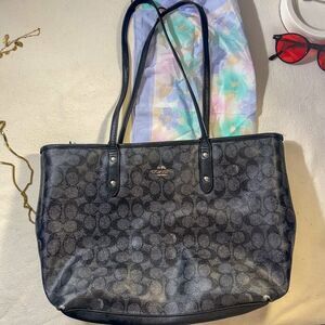 Vintage Coach Black Monogram Tote Bag